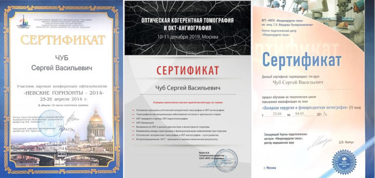 Дипломы и сертификаты офтальмолога Чуб С.В.